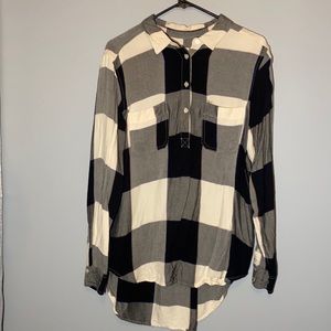 Buffalo Plaid black/white/gray 1/2 button shirt L